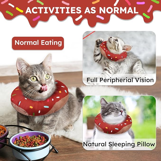 Cat Cone Collar Soft, Waterproof Cat Recovery Collars Spay Cones to Stop Licking Cute Donut E Collar After Surgery Anti-Lick Wound Healing Safety Elizabethan Collar for Kittens (Donut Brown, Small)-PawvioPets