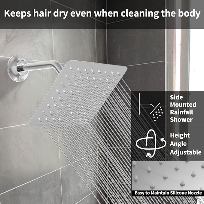 Digital Display Chrome Shower System with 12 inch Ceiling Mounted Shower Head and 8 inch Wall Mounted Shower Head, with Handheld Shower-PawvioPets