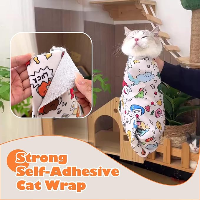 Cat Grooming Wrap, Cat Wrap Self-Adherent, Anti-Scratch Anti-Bite, Anti-Escape Grooming Bag for Cats Nail Clipping, Ear Cleaning, and Teeth Brushing (27.6 × 27.6" Cow Pattern)-PawvioPets