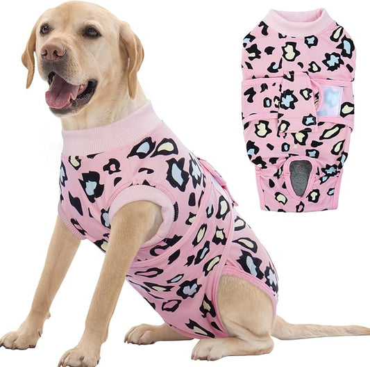 FUAMEY Recovery Suit for Dogs After Surgery,Soft Breathable Dog Bodysuit E-Collar & Cone Alternative Surgical Suit,Male Female Dog Neuter Spay Suits Anti Licking Wounds Onesie Pink Leopard XL-PawvioPets