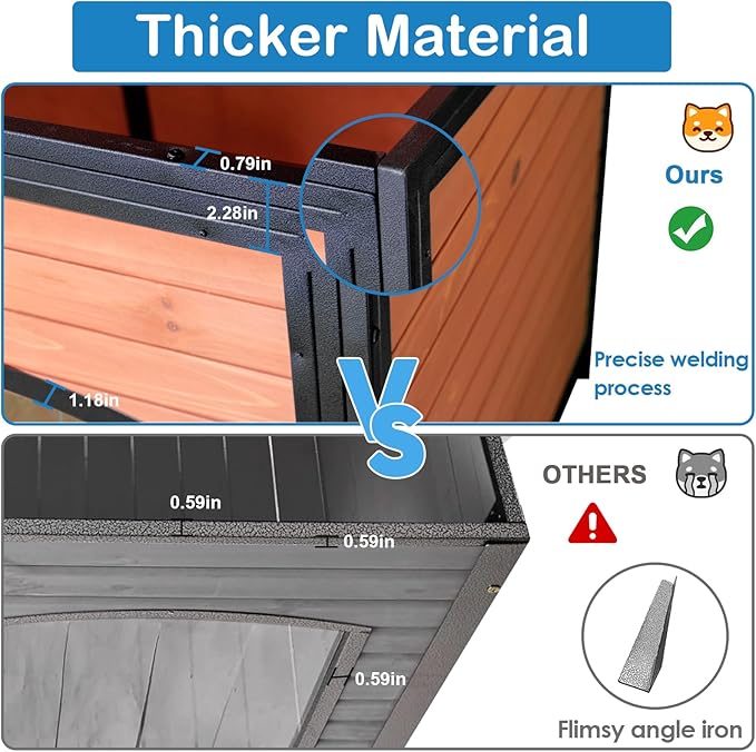 Extra Large Dog House Outdoor Weatherproof 59.1" Outside Wooden Dog Kennel, Chewproof Strong Iron Frame Window-PawvioPets