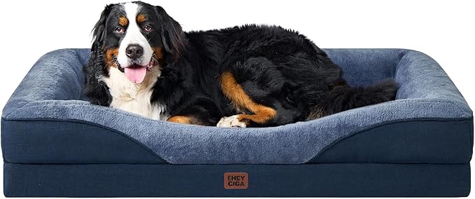 EHEYCIGA Memory Foam XL Dog Bed for XLarge Sized, Extra Large Orthopedic Dog Sofa with Sides and Waterproof Liner, Washable Bolster Pet Couch with Removable Cover, 42x30x7.5 Inch, Navy-PawvioPets