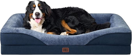 EHEYCIGA Memory Foam XL Dog Bed for XLarge Sized, Extra Large Orthopedic Dog Sofa with Sides and Waterproof Liner, Washable Bolster Pet Couch with Removable Cover, 42x30x7.5 Inch, Navy-PawvioPets