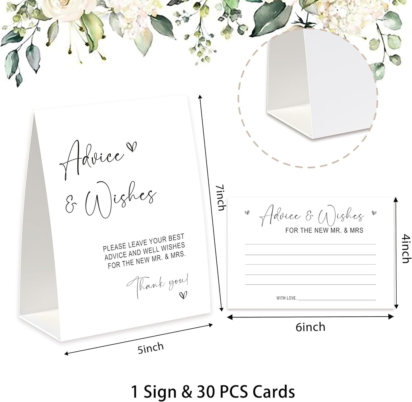 Advice and Wishes for The Mr and Mrs, Advice Cards for Bride and Groom 30 Pcs, Minimalist Theme, Bridal Shower Wedding Games and Decorations Supplies-ANWFM01