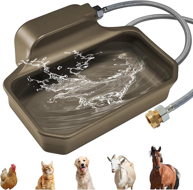 Automatic Dog Water Bowl Dispenser 1 Gallon - Outdoor Pet Water Bowl Feeder for Dogs, Livestock, Chicken - Auto Fill - Food Grade Material - Easy to Install - Brown-PawvioPets