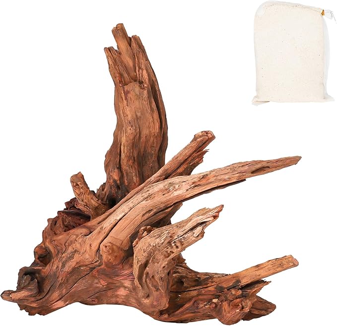 Driftwood for Aquarium Natural Aquarium Wood for Aquascaping Fish Tank Decorations Reptile Tank Decor (Natural Driftwood 12-16" 1 Pack+Protein Cotton)-PawvioPets