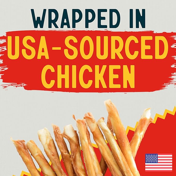 Canine Chews 5" Chicken Coated Sticks - Pack of 100 Chicken Wrapped Rawhide Dog Treats - 100% Real USA-Sourced Chicken Coating - Protein-Dense Chicken Wrapped Dog Treats Rawhide Chews-PawvioPets