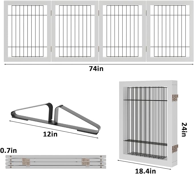 Dog Gate Indoor, Metal Dog Gates for Doorways House, 24-Inch Freestanding Pet Gates for Dogs, Puppy Fence (4 Panel, White)-PawvioPets