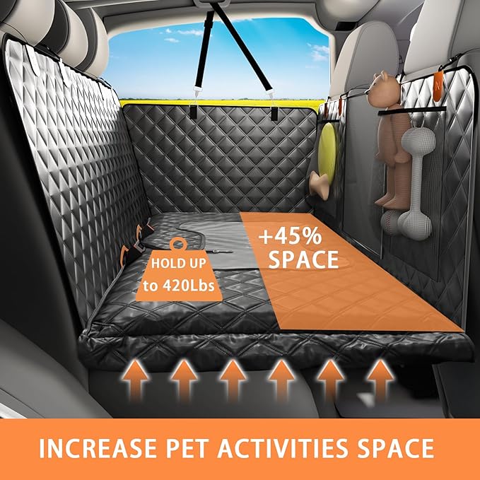 Car Back Seat Pet Cover for Dogs Back Seats Protector, Soft Inflatable Cushion Backseat Extender Comfortable Dog Hammock, Waterproof Dog Bed Rear Travel Accessories for Car,SUV,Truck-PawvioPets