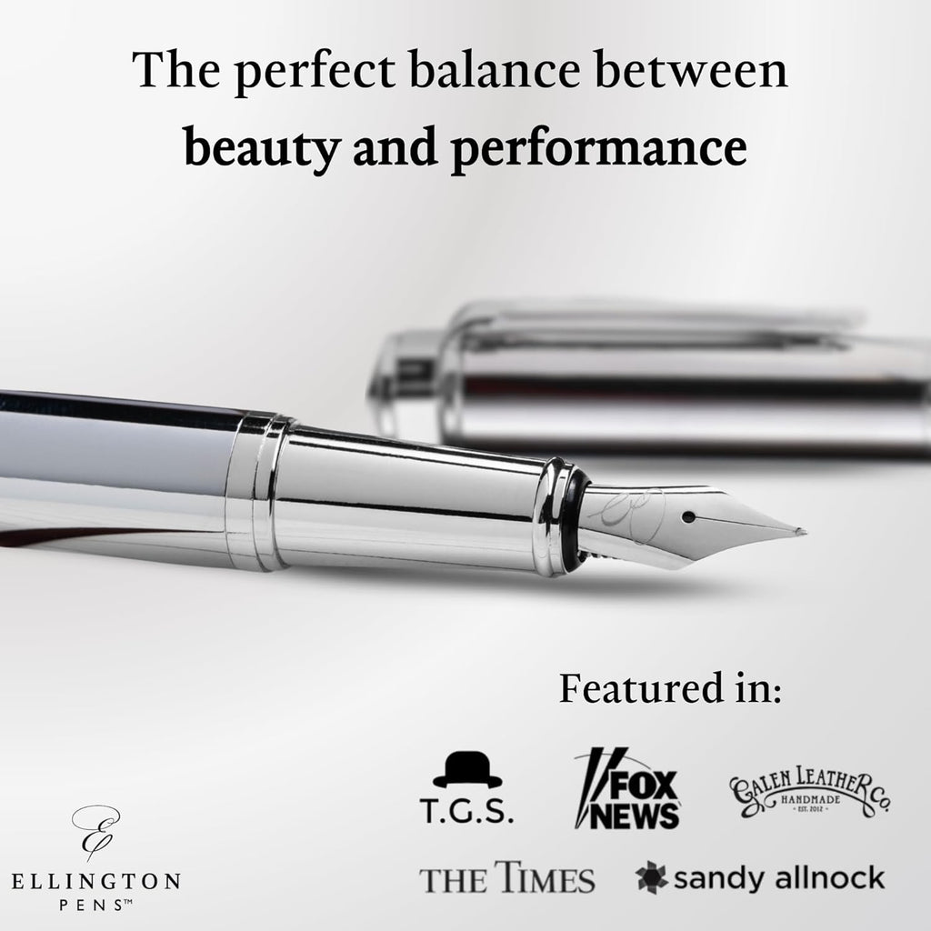 Ellington Pens Luxury Fountain Pen Set- Fountain Pens for Writing - Smooth Extra Fine Nib - Includes Refillable Ink Converter, 3 Ink Cartridges [Black & Blue], Gift Box - Elegant Calligraphy