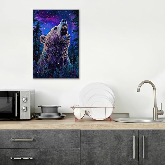 Bear Forest Wall Art Canvas Fantastic Animal Wall Decor Prints Framed Painting Pictures Gifts Artwork for Bathroom Kitchen 16"x24"-PawvioPets