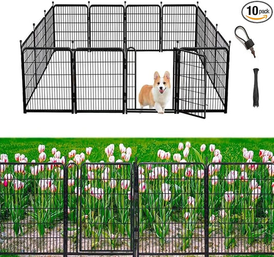 Garden Fencing 36 inch High, 10 Panels Total 22.1 Ft(L) Dog Fence Outdoor for Yard, Gate 21 inches Wide with Low Sills. Animal Barrier Fence, Fencing for Garden Beds, Rabbit Fences-PawvioPets