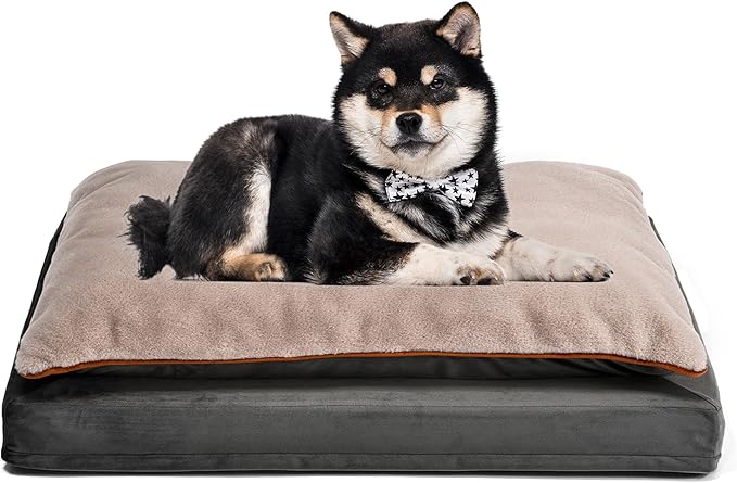 Amazon Basics Dog Bed with Cooling Gel Memory Foam, Pressure-Relief Support for Dogs up to 50lbs, Non-Slip Bottom, Machine Washable Cover, Large Sized (36" x 27"), Grey-PawvioPets