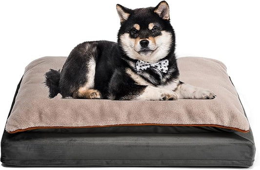 Amazon Basics Dog Bed with Cooling Gel Memory Foam, Pressure-Relief Support for Dogs up to 50lbs, Non-Slip Bottom, Machine Washable Cover, Large Sized (36" x 27"), Grey-PawvioPets