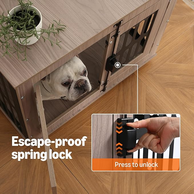 Amazon Basics Heavy Duty Dog Crate Furniture for Small Dogs, Wooden Decorative Dog Kennel Cage Indoor with Safety Lock, 32.5" L x 25.6" W x 21.9" H-PawvioPets