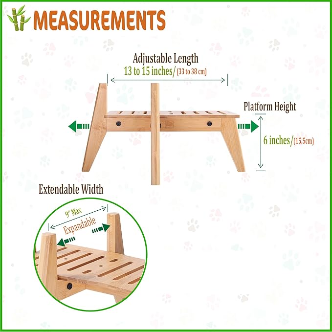 Dog Water Bowl Dispenser Stand - Compatible with Automatic and Gravity Water/Food Dispensers - Adjustable Width, Holds Various Sizes [See Photos for Measurements] - Bamboo-PawvioPets