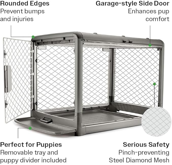DIGGS Revol Collapsible Dog Crate with Wheels - Premium Portable Dog Crate - Safe, Stylish, and Convenient Indoor Kennel (Smoke, Large)-PawvioPets