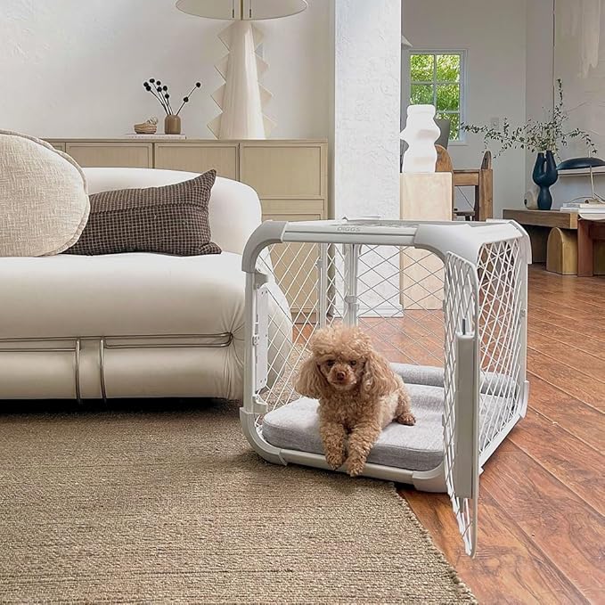 DIGGS Evolv Dog Crate - Slim, Durable Dog Kennel with Removable Ceiling Panel and Modular Design - Safe, Stylish, Convenient (Ash, Large)-PawvioPets