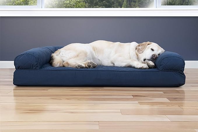 Furhaven Cooling Gel Dog Bed for Large Dogs w/ Removable Bolsters & Washable Cover, For Dogs Up to 95 lbs - Quilted Sofa - Navy (Blue), Jumbo/XL-PawvioPets