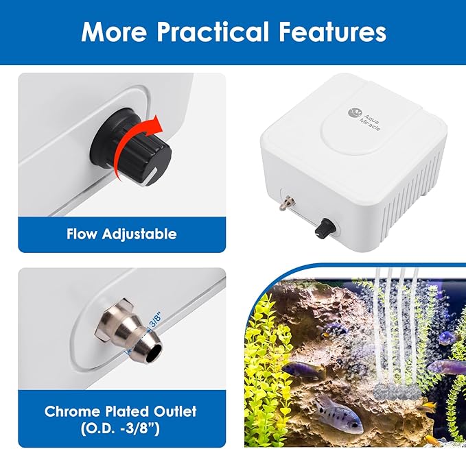 AquaMiracle All-in-One Koi Pond Aerator for Outdoor Ponds up to 3000 Gallons, Pond Air Pump Pond Aeration System with 4-Outlet Manifold Airline Tubing Air Stones Check Valves-PawvioPets