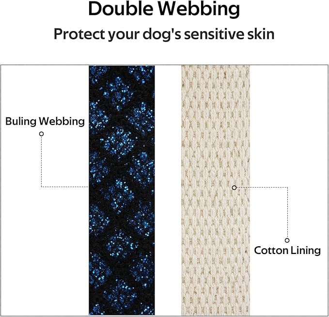 Dog Collar with Waterproof AirTag Holder & Anti-Lost QR Code, Cute Bling Warpping Adjustable Width for Small Medium Large Pet (Blue, L)-PawvioPets