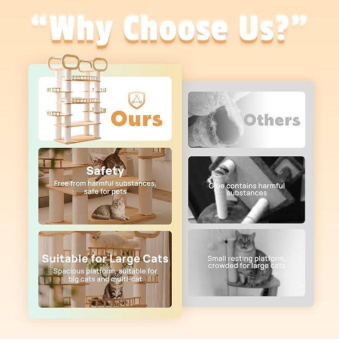 77'' Large Modern cat Tree, Multi-Level Tall Solid Cat Tower, Cat Furniture for Indoor Cats, Huge Cat Condo for Multi-Cat Families-PawvioPets