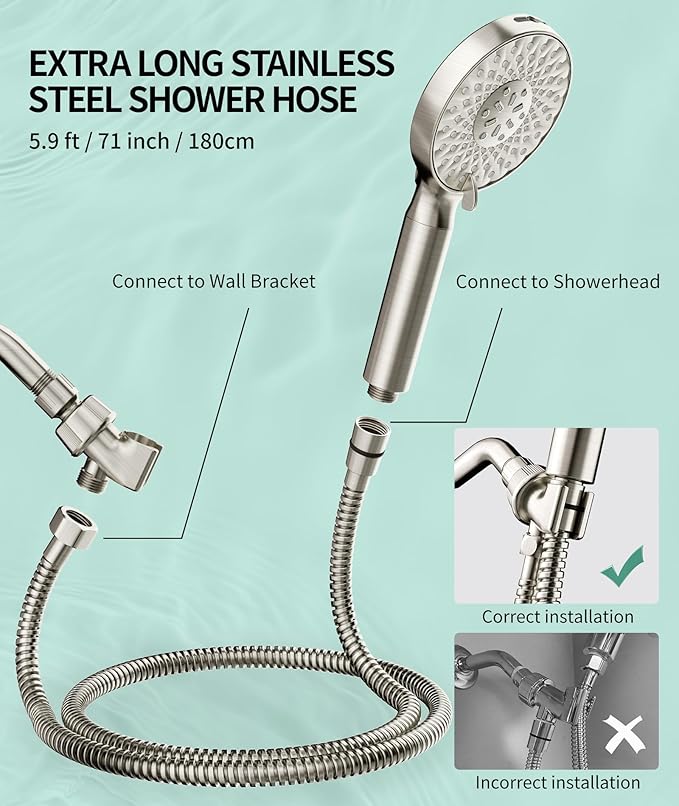 Filtered Shower Head with Handheld, High Pressure 9 Spray Mode Brushed Nickel Showerhead with Filters, detachable shower head,Water Softener Filters Beads for Hard Water - Remove Chlorine-PawvioPets