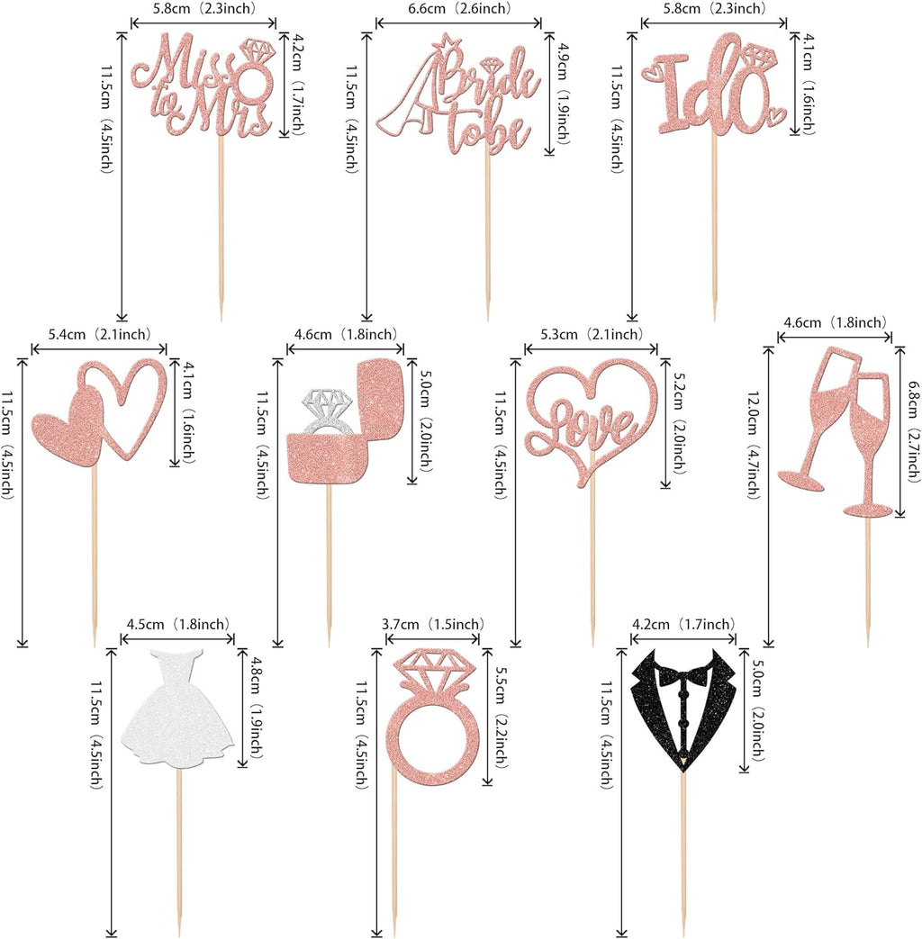 30 PCS Bride to Be Cupcake Toppers Glitter Miss to Mrs I Do Love Heart Ring Cupcake Picks Wedding Bridal Shower Cake Decorations for Wedding Engagement Bachelorette Party Supplies Rose Gold