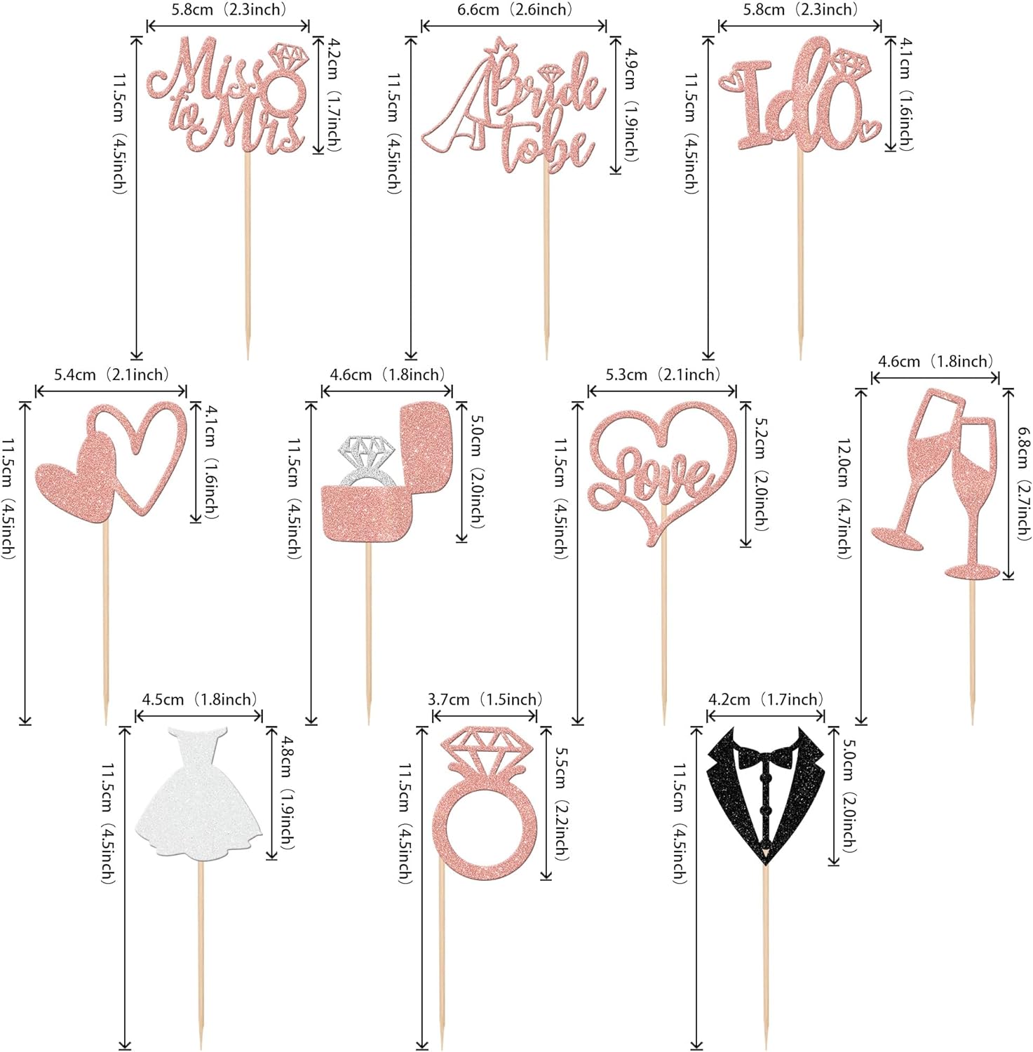 30 PCS Bride to Be Cupcake Toppers Glitter Miss to Mrs I Do Love Heart Ring Cupcake Picks Wedding Bridal Shower Cake Decorations for Wedding Engagement Bachelorette Party Supplies Rose Gold