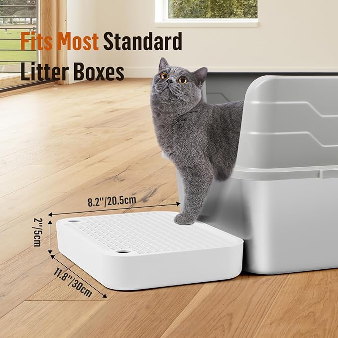 Cat Litter Box Ramp Mat with Filter Function, Cat Step Pedal Stool for Self-Cleaning Litter Box, Easy to Clean, Ideal for Kitten & Elderly Cats (White)-PawvioPets