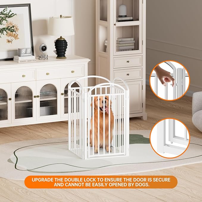 4 Panles Full Matel Freestanding Dog Gates with Door, 96"Extra Wide 36"Tall Free Standing Dog Pet Gate for Indoor & Outdoor. Foldable Pet Fences for Doorways, House, Stairs, Porch, Deck, Yard-PawvioPets