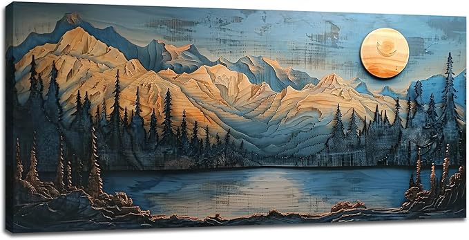 Extra Large Wall Art Mountain Forest Canvas Living Room Cabin Country Pictures Framed Prints Oversize Wall Decor Big Painting Artwork for Bedroom Dining Office Home 60"x30"-PawvioPets