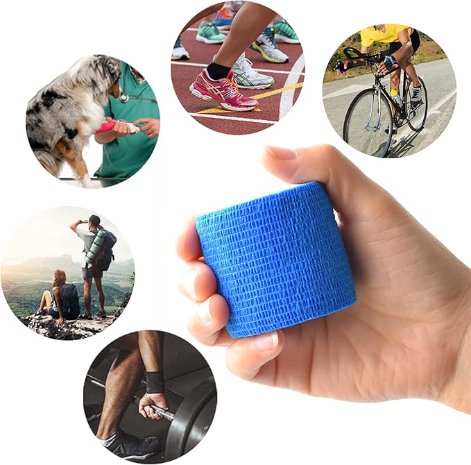 9 Pack 2" x 5 Yards Self Adhesive Bandage Wrap Self Stick Wrap for Ankle, Wrist, Finger, Sports, Breathable Cohesive Vet Tape for Pets (Dark Blue)-PawvioPets