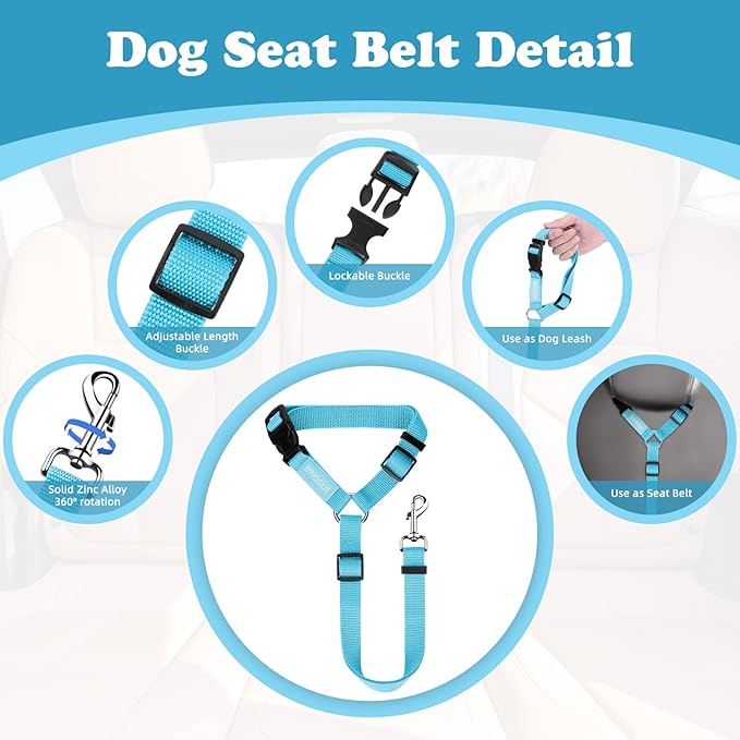 BWOGUE Pet Dog Cat Seat Belts, Car Headrest Restraint Adjustable Safety Leads Vehicle Seatbelt Harness (1 Pack)-PawvioPets