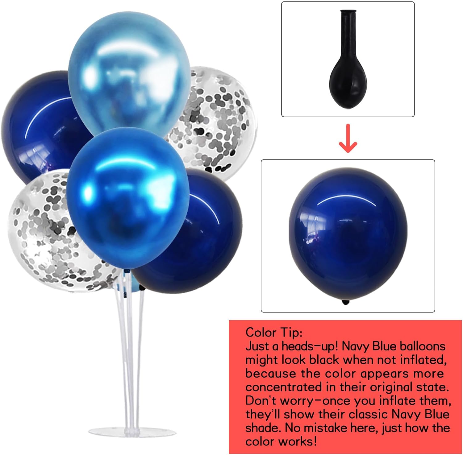 TONIFUL 4 Set Metallic Blue Silver Balloon Stand Centerpiece Table Decorations for Men's Birthday,Father's Day Retirement,Blue Party Decoration,Graduation Decorations 2025,Baby Shower