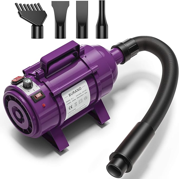 Burano Dog Dryer, High Velocity Pet Hair Dryer, 4.3HP Stepless Adjustable Speed Dog Hair Force Dryer for Dogs, Cats & More, Powerful Pet Blower with Heater-PawvioPets