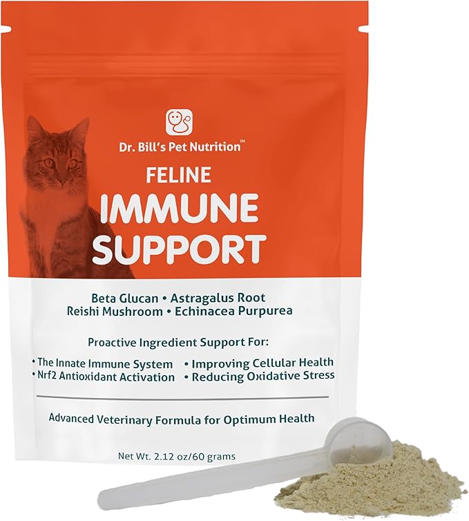 Dr. Bill’s Feline Immune Support | Boosts Cat Immunity and Health with Colostrum, Beta Glucan, Turkey Tail Mushroom, Zinc & Vitamin C | Powder Supplement for Cats of All Ages-PawvioPets