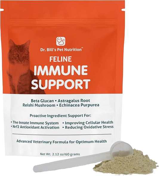 Dr. Bill’s Feline Immune Support | Boosts Cat Immunity and Health with Colostrum, Beta Glucan, Turkey Tail Mushroom, Zinc & Vitamin C | Powder Supplement for Cats of All Ages-PawvioPets