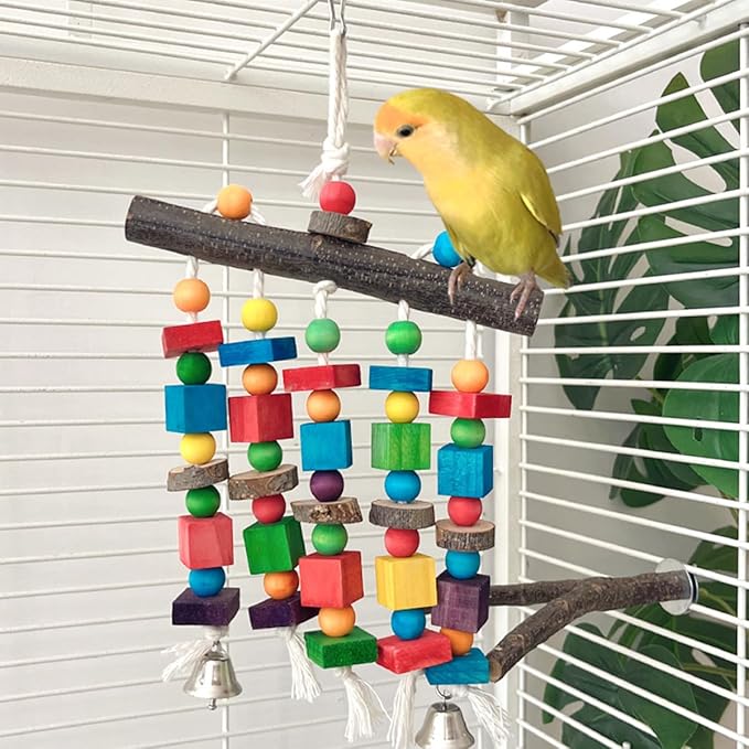 Bird Chewing Toys for Parakeet- Parrot Cage Bites, Wooden Block Cockatiel Toy for Small and Medium Parrots and Birds-PawvioPets