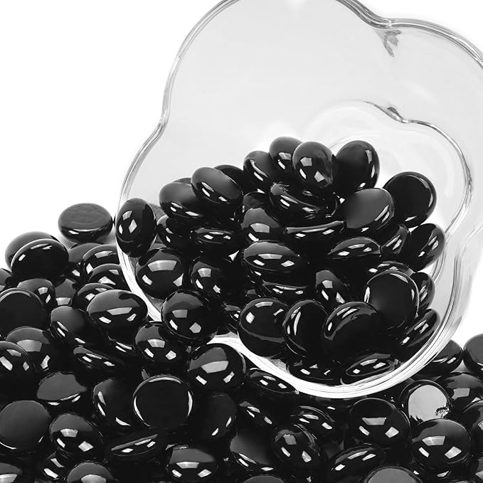 1LB Black Flat Glass Marbles for Vases, Gemstone Beads Vase Filler Decorative Glass Pebbles for Fish Tank, DIY Crafts, Aquarium Decor Rocks-PawvioPets