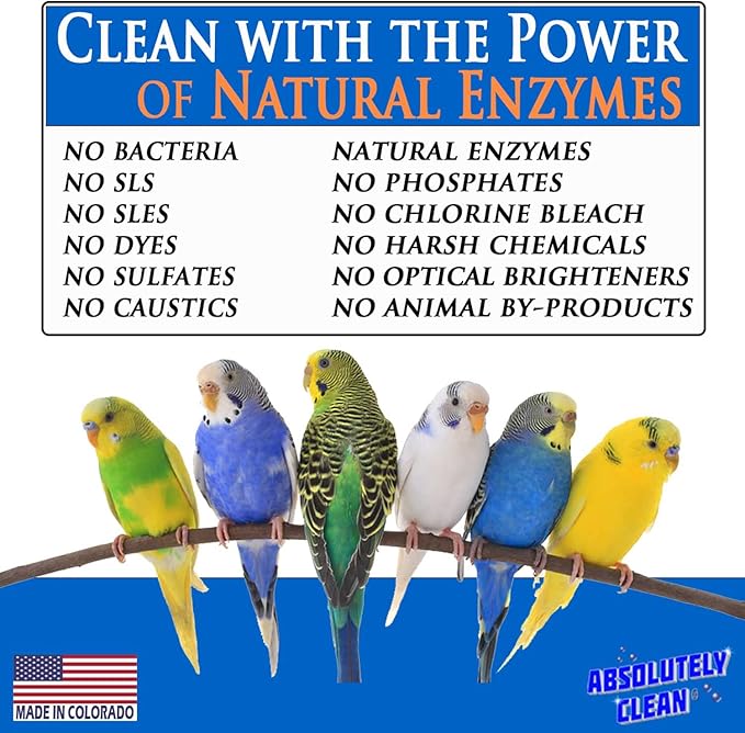 Absolutely Clean Amazing Bird Cage Cleaner and Deodorizer - Just Spray/Wipe - Safely & Easily Removes Bird Messes Quickly and Easily - Made in The US - Fragrance Free - 16oz (Pack of 2)-PawvioPets