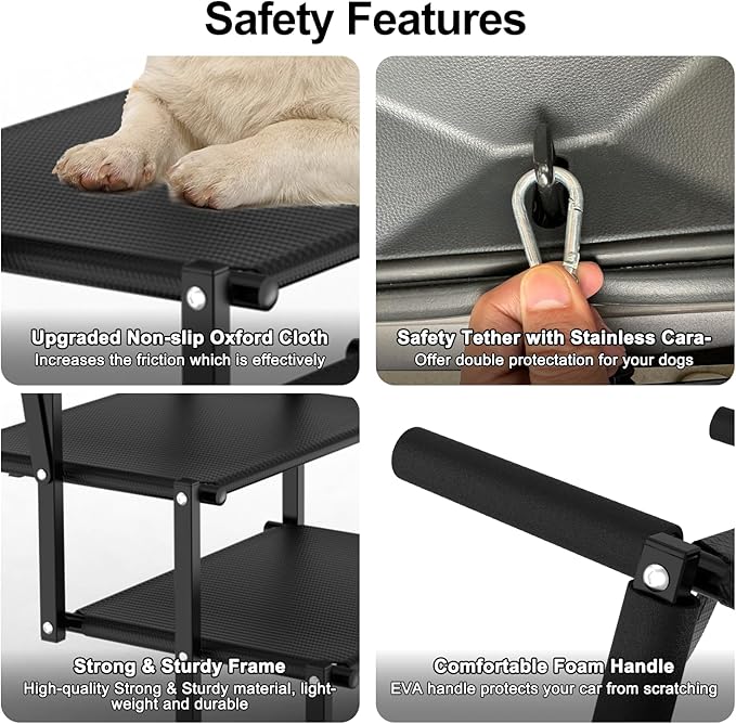 Extra Wide Dog Stairs for Large Dogs, Foldable Dog Ramp for Car with Non-Slip Surface, Lightweight Dog Stairs for Cars, Dog Steps for Cars, SUV, High Beds, Truck, Supports up to 250 lbs, 4 Steps-PawvioPets