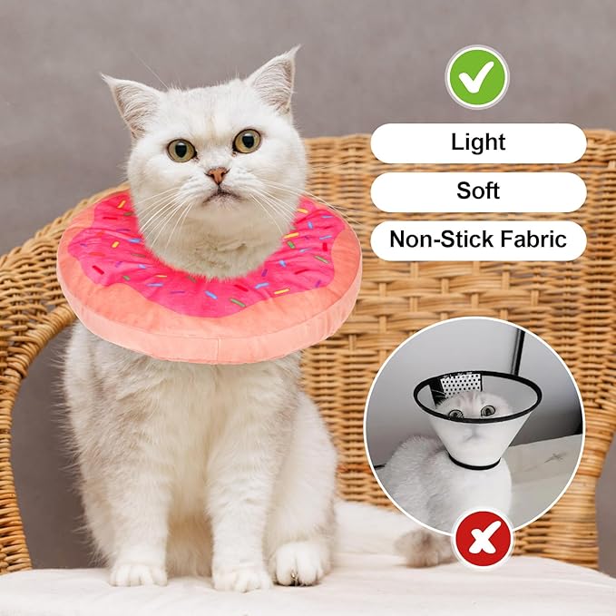 BEAUTYZOO Cat Cone Collars Soft, Cat Recovery E Collars After Surgery to Stop Licking, Adjustable Elizabeth Circle Collar Cute Pet Donut Pillow for Cats Kitten Small Dogs, Pink M-PawvioPets