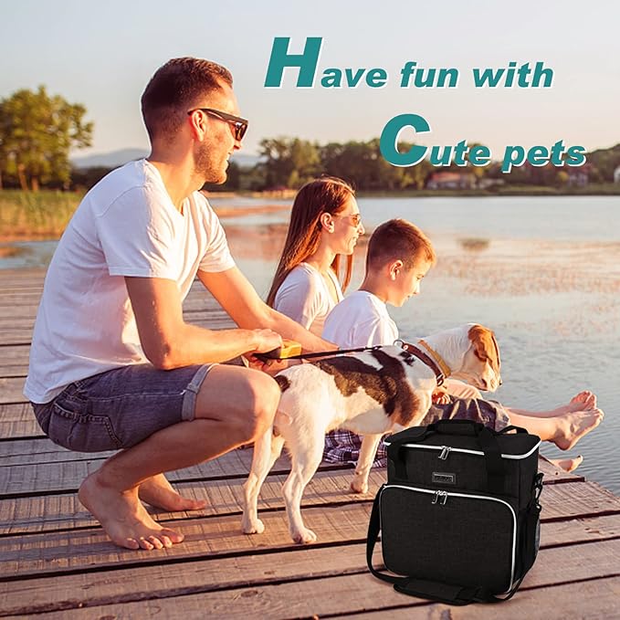 BAGLHER Dog Travel Bag, Pet Travel Bag (All Pet Travel Supplies), with 2 Pet Food Containers and 2 Collapsible Silicone Bowls; Essential Kits for Pet Travel Black-PawvioPets