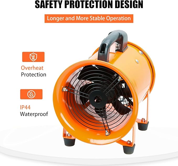 10-Inch High-Velocity Portable Utility Blower Fan, Industrial Exhaust Fan with 16.4ft Flexible Duct Hose, 3150 RPM Low-Noise Ventilator for Basements, Workshops, Warehouses, and Confined Spaces-PawvioPets