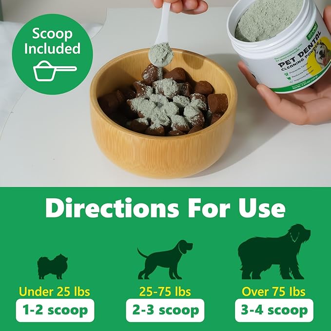 Dog Dental Powder, 120g Teeth Cleaning Powder for Dogs, Breath Freshener with Probiotics Improve Bad Breath, Remove Plaque & Tartar - Pets Dental Care Supplement for Dogs - 4.23 OZ/Scoop Included-PawvioPets