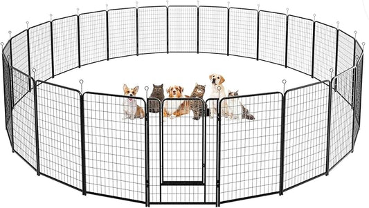 Dog Playpen Outdoor Extra Wide 24 Panels Heavy Duty Dog Fence 50" Height Anti-Rust with Doors Portable for RV Camping Yard, Total 63FT, 316 Sq.ft, Snowy Black-PawvioPets
