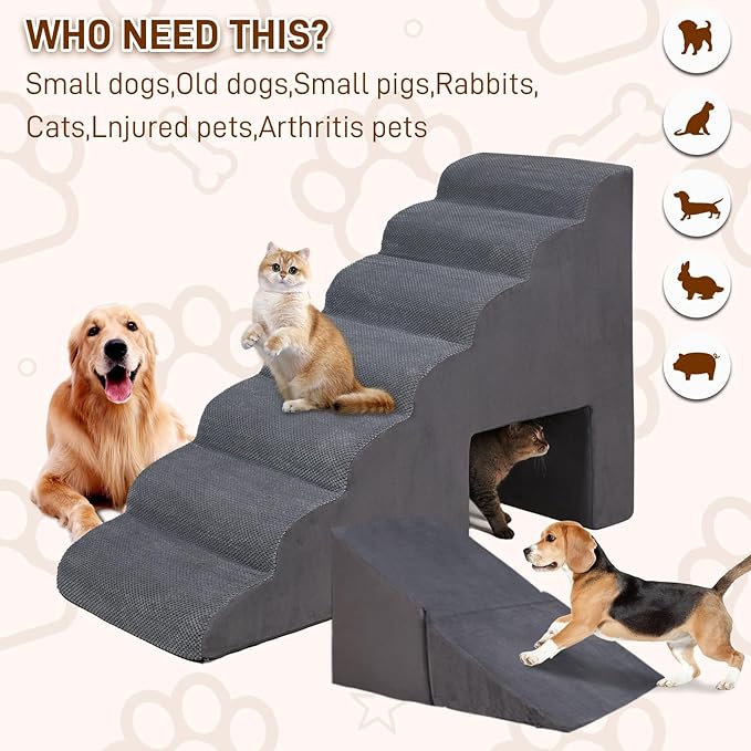 Dog Stairs & Steps for High Beds 30-36 inches High Tall for Large Medium Dogs, LitaiL 30inch 7 Steps Pet Stairs/Steps for High Beds,llDogs, Non-Slip Dog Ramps for Small Dogs and Cats-PawvioPets