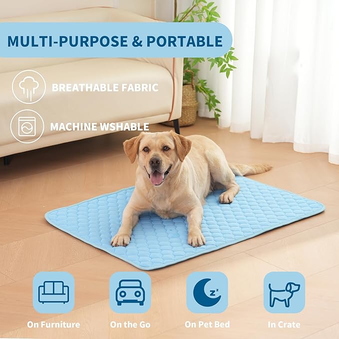 Dog Cooling Mat, No Need to Freeze Or Refrigerate This Cool Pet Pad Cat Mats- Keep Your Pet Cool, Machine Washable. (59" x 39" (XXL), Blue)-PawvioPets