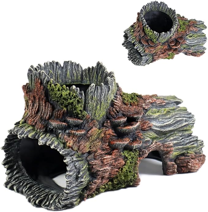 Aquarium Decorations Hollow Tree Trunk Fish Tank Accessories Stump Shelter for Betta Hideout Caves Driftwood for Aquarium Simulation Tree Decor with Holes-PawvioPets